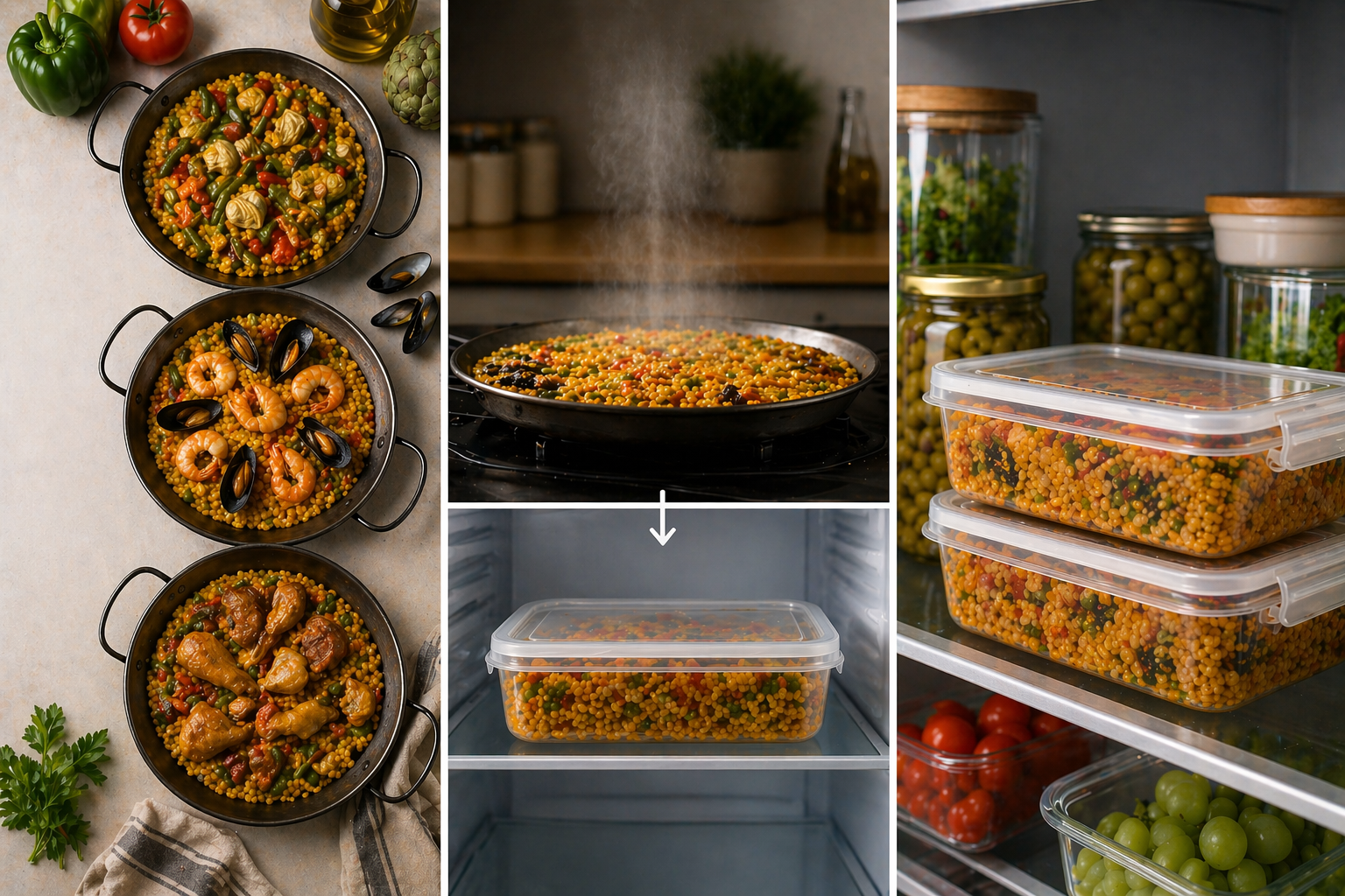 paella guardada en recipiente hermético